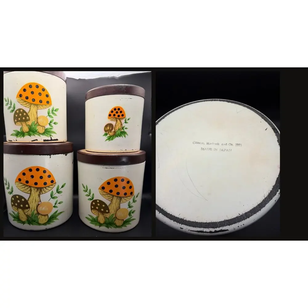 VTG 70s Sears Merry Mushrooms Canisters set 4 Retro Japan